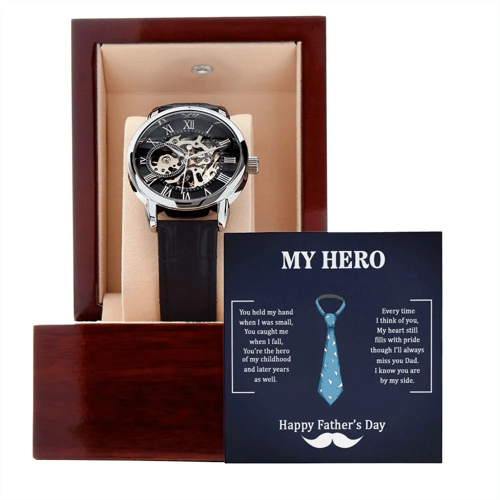 Dad my Hero Men's Openwork Watch with Mahogany Box