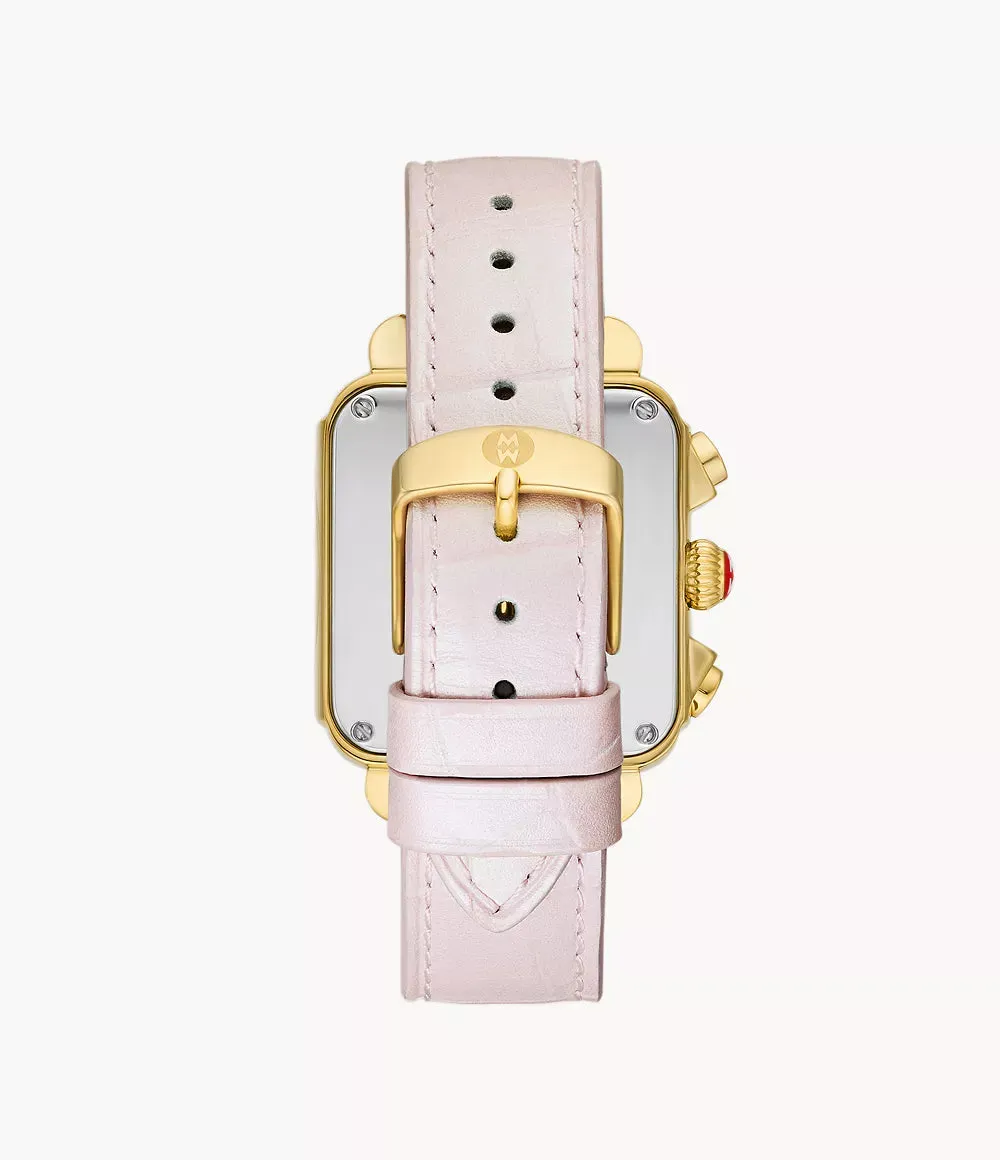 Deco Sport Chronograph Gold-Plated Pink Leather Watch MWW06K000068