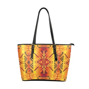 Desert Geo Yellow Red Leather Tote Bag/Large