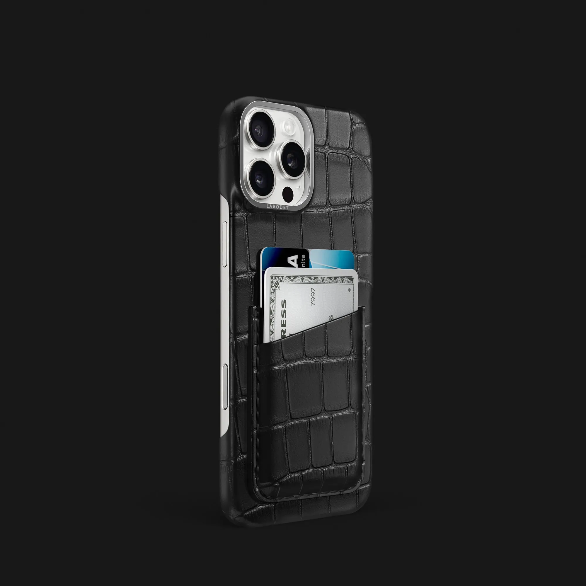 Double Card Case Edition Black For iPhone 16 Pro In Alligator