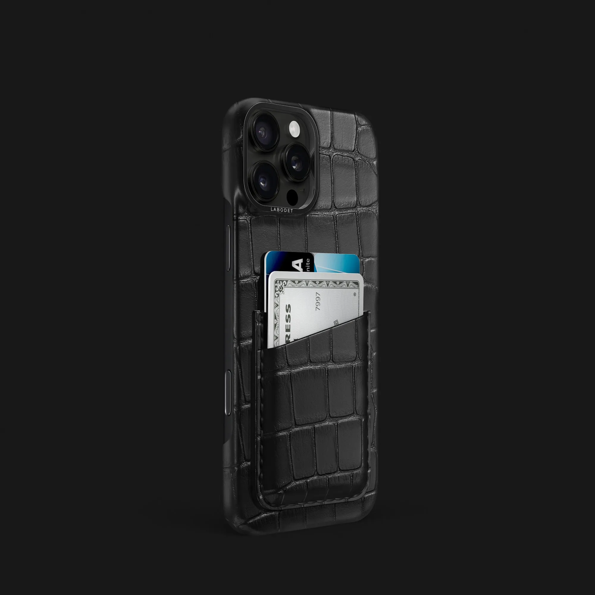 Double Card Case Edition Black For iPhone 16 Pro In Alligator