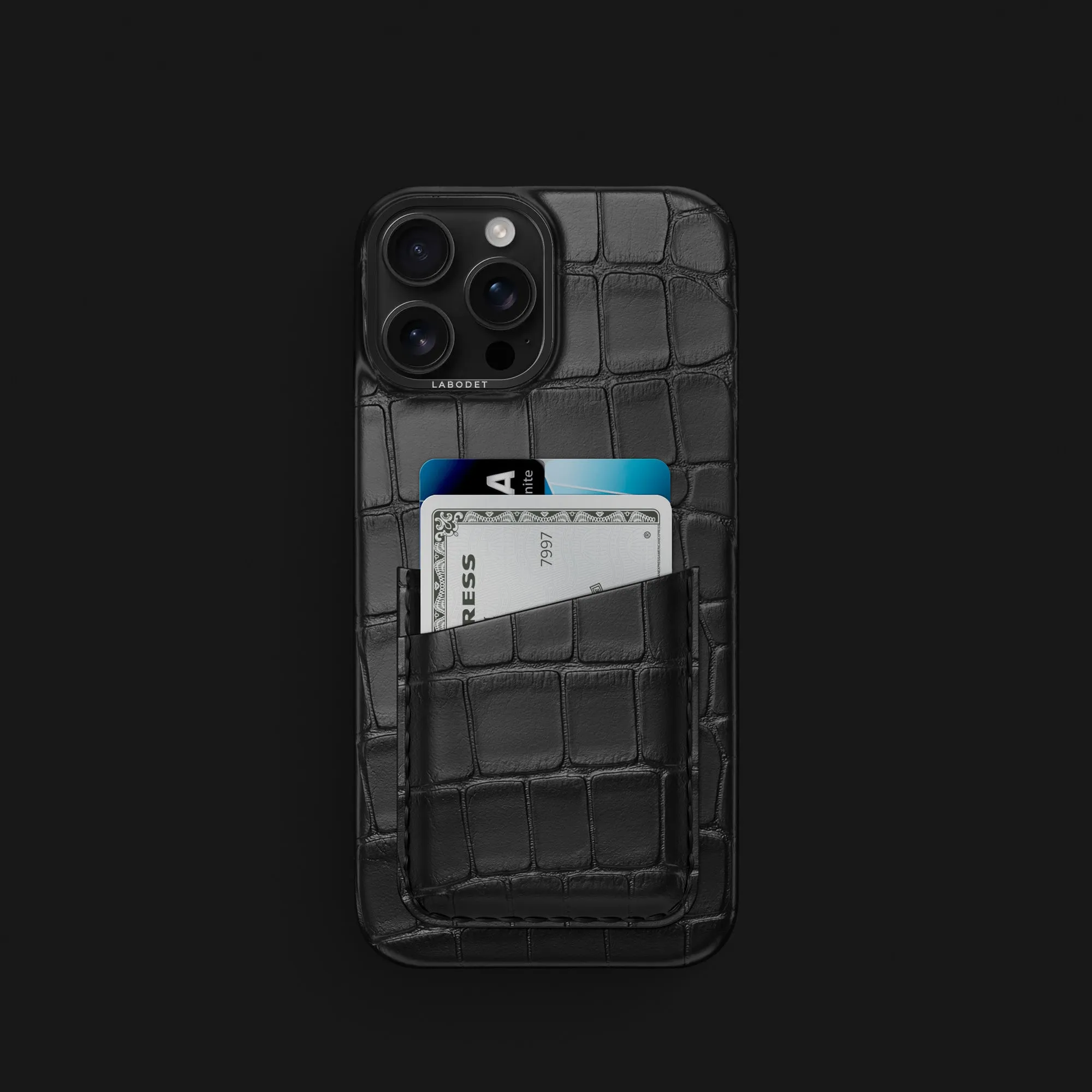 Double Card Case Edition Black For iPhone 16 Pro In Alligator