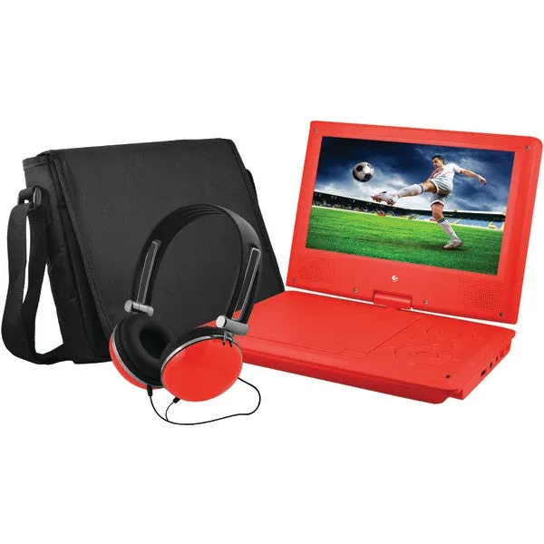 EMATIC EPD909RD 9" Portable DVD Player Bundles (Red)