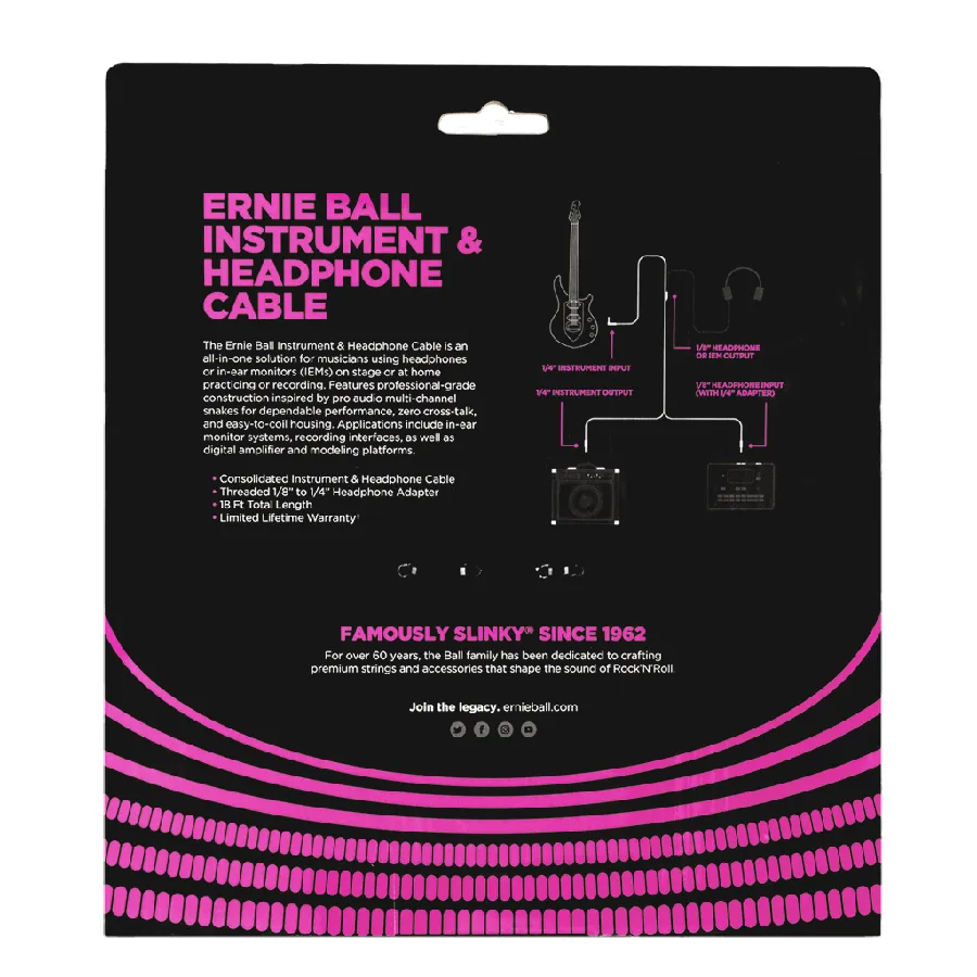 Ernie Ball Instrument & Headphone cable 18ft