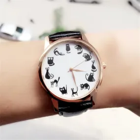 Fashion Casual Watches Women Lovely Cat Leather Sport Quartz Wrist Watches Luxury Brand Hour Clock Relojes relogio feminino