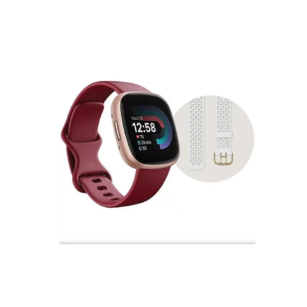 Fitbit FB523RGRD Versa 4 Fitness Smartwatch Bundle Beet Juice/Copper Rose