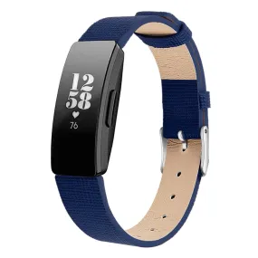 Fitbit Inspire / Inspire HR square pattern genuine leather watch strap - Blue / Size: L