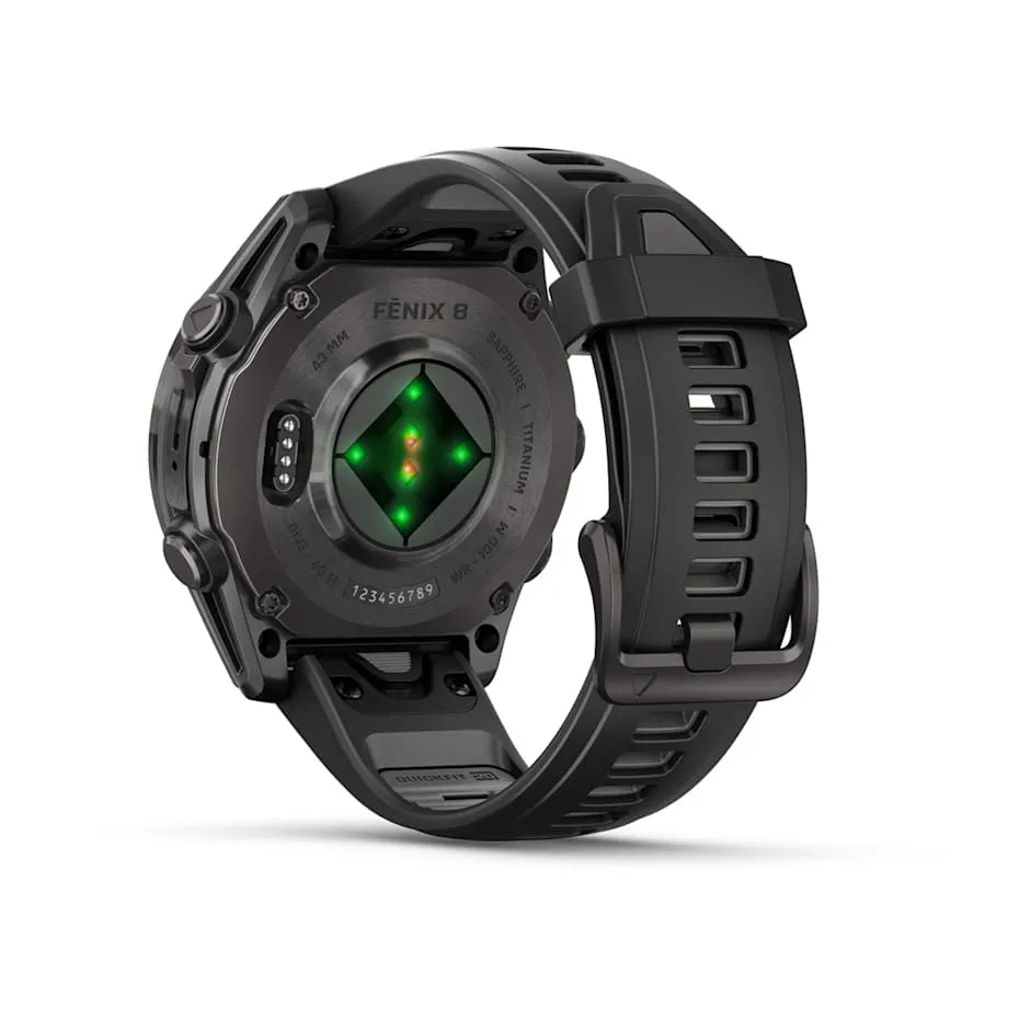 fēnix® 8 – 43 mm | AMOLED - Sapphire, Carbon, Titanium with Black Silicone Band