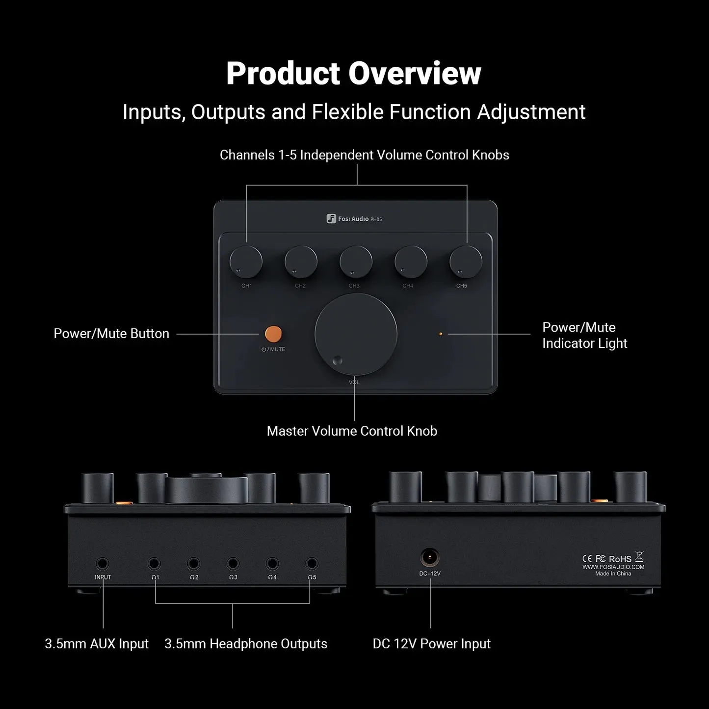 Fosi PH05 5-Channel Splitter Headphones Amplifier