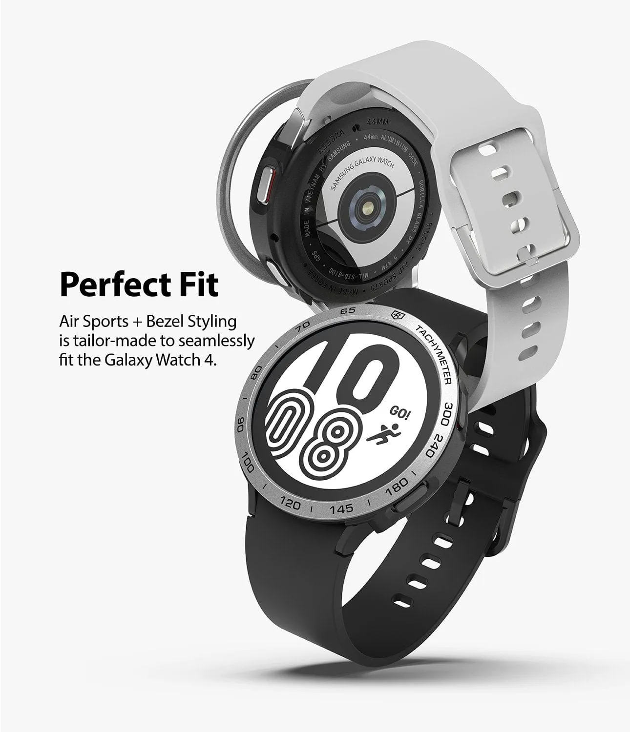 Galaxy Watch 4 44mm Case Air Sports Black   Silver Bezel Styling By Ringke