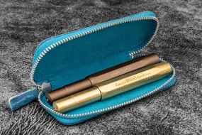 Galen Leather 2 Pen Case for Kaweco - Pocket Pen in Crazy Horse Ocean Blue