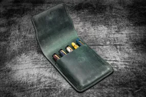 Galen Leather Five Slot Flap Pen Case in Crazy Horse Forest Green