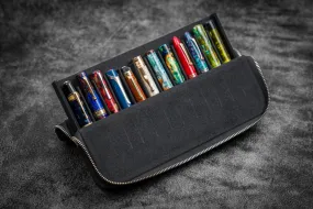 Galen Leather Zippered Magnum Opus Hard 12 Slots Pen Case in Black