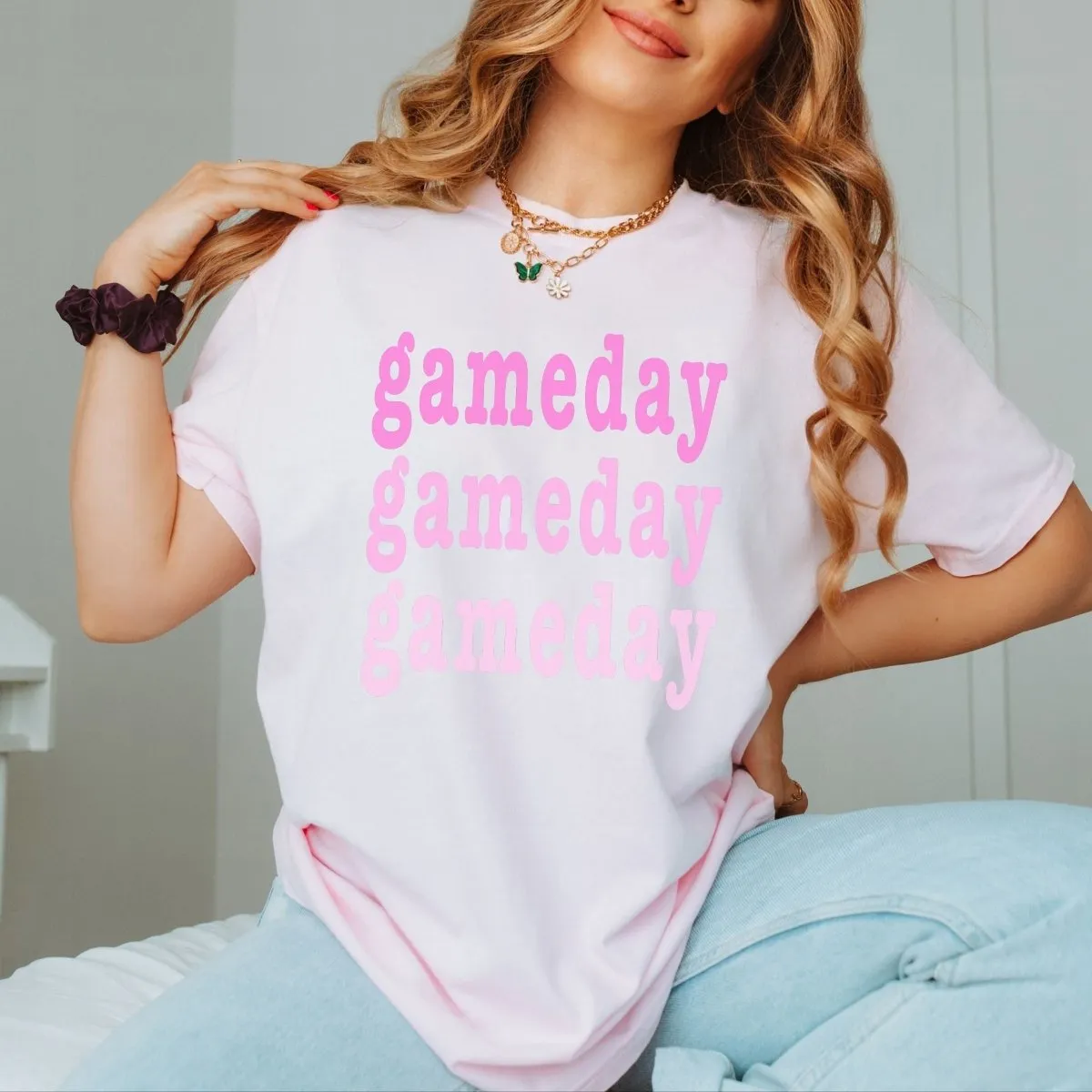 Gameday Repeat Pink Comfort Color Tee