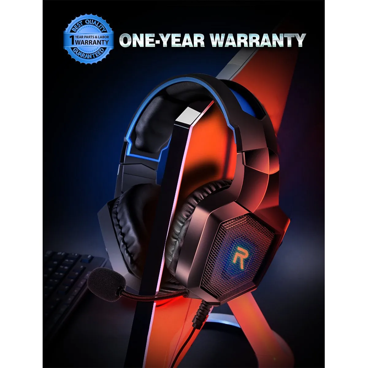 Gaming Headset for PS4 Xbox One PS5 Sega Dreamcast PC PS2 Noise Canceling Over Ear Gaming Headphones with Microphone & LED Light