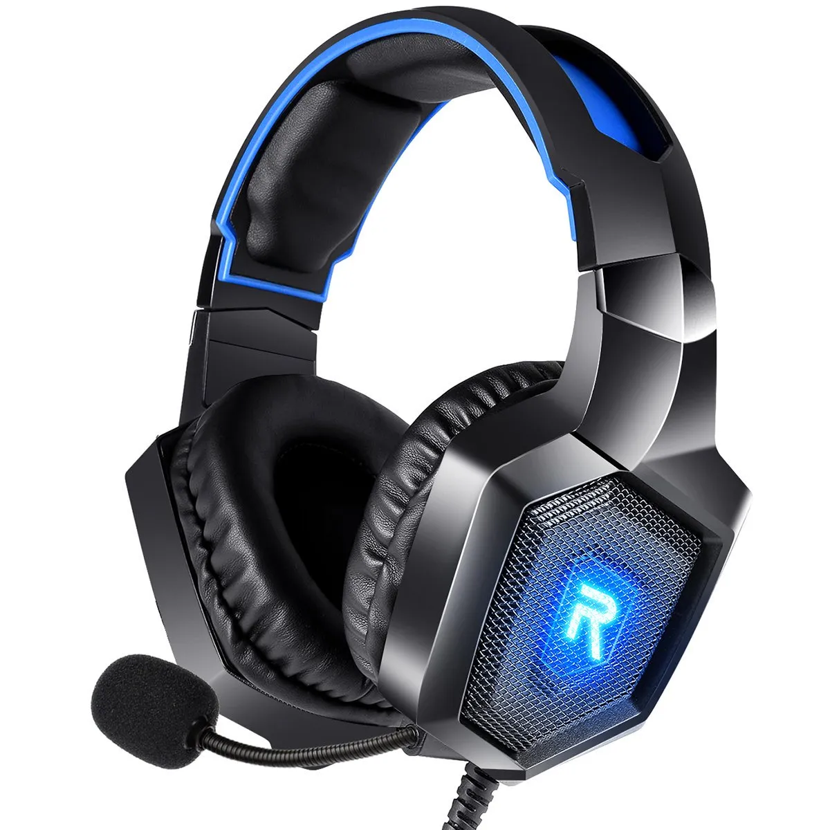 Gaming Headset for PS4 Xbox One PS5 Sega Dreamcast PC PS2 Noise Canceling Over Ear Gaming Headphones with Microphone & LED Light