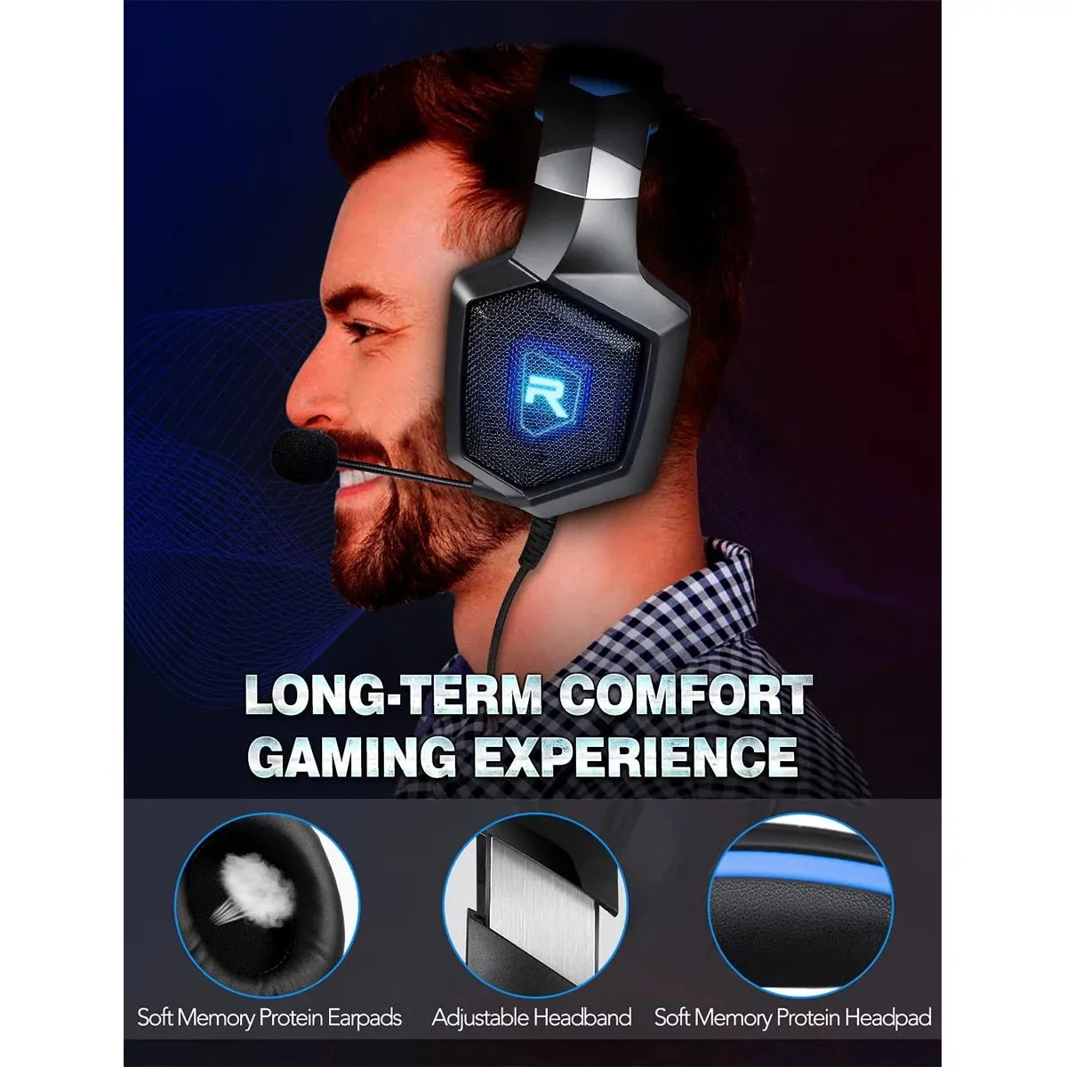 Gaming Headset for PS4 Xbox One PS5 Sega Dreamcast PC PS2 Noise Canceling Over Ear Gaming Headphones with Microphone & LED Light