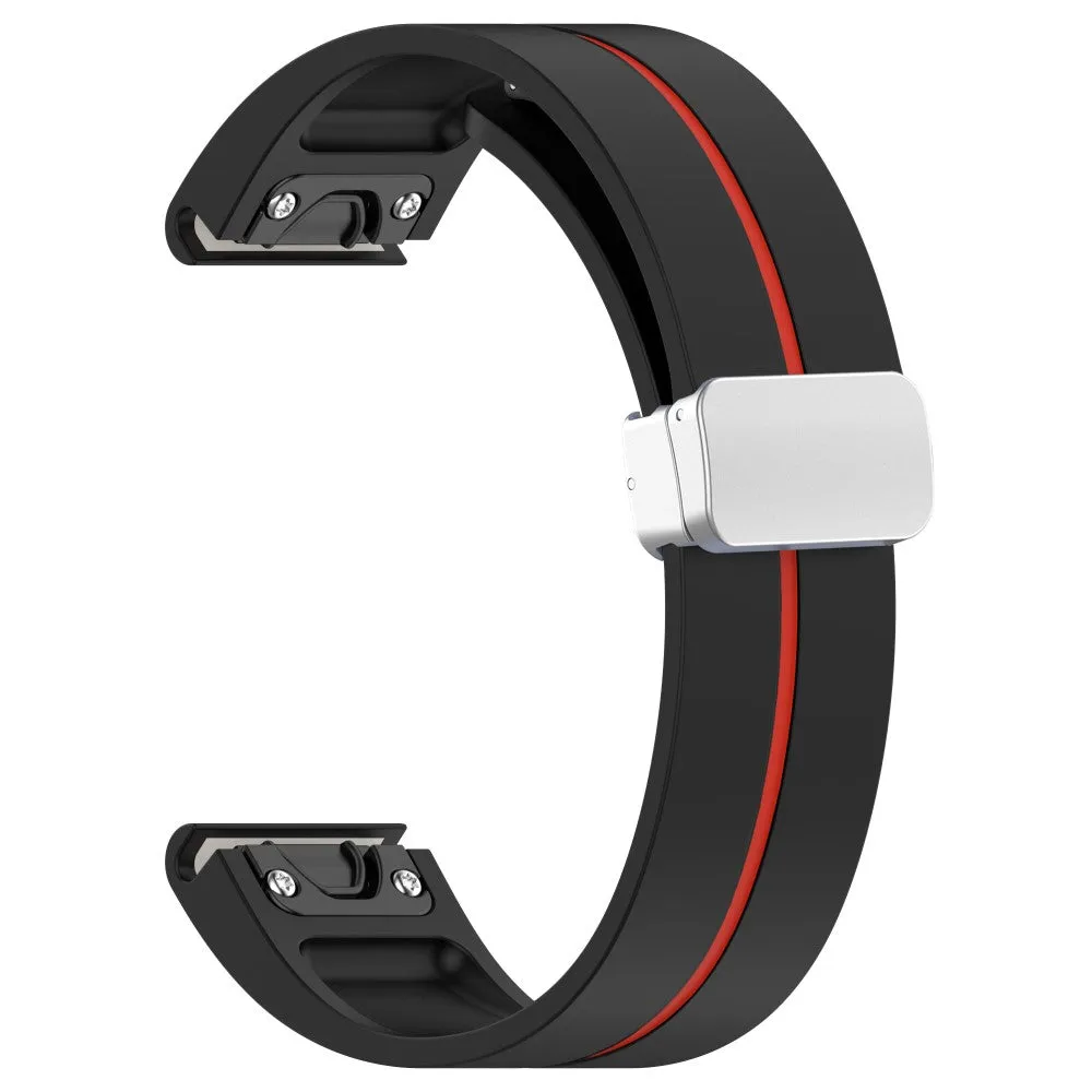 Garmin Fenix 6S Pro Solar Silicone Sports Bracelet with Magnetic Clasp - Black / Red