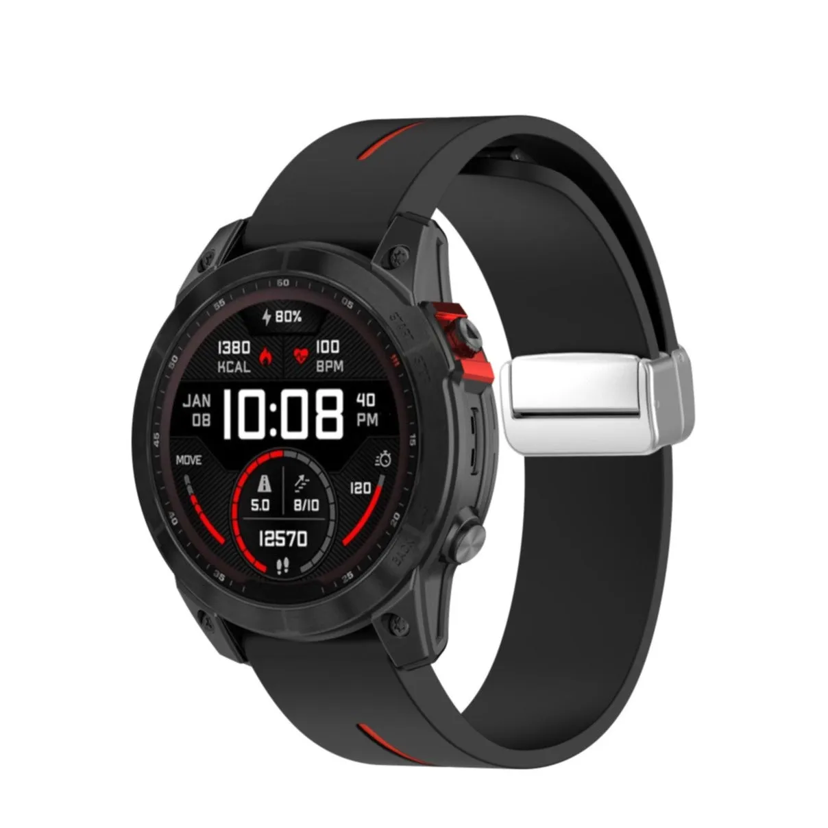 Garmin Fenix 6S Pro Solar Silicone Sports Bracelet with Magnetic Clasp - Black / Red