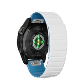 Garmin Fenix 7 Solar Magnet Silicone Dual Color Bracelet with 22mm quick release (joint circumference: 170-230mm) - White / Blue