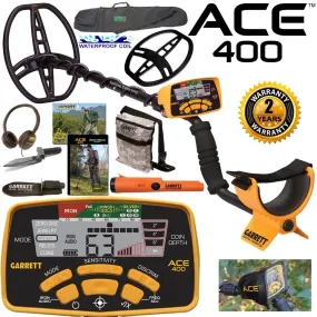 Garrett ACE 400 Metal Detector with DD Waterproof Coil and Premium Accessories