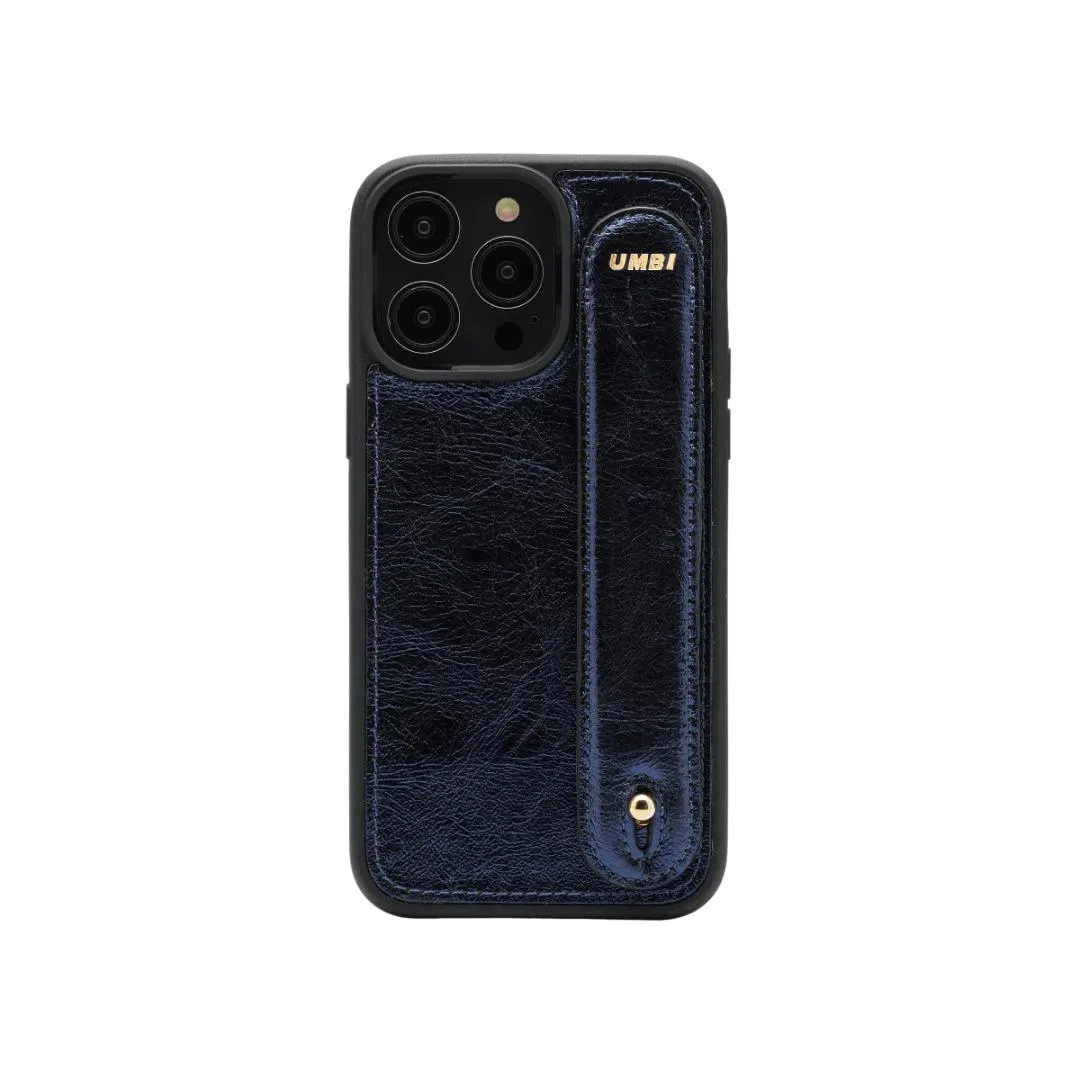 GLAM. Personalized Leather iPhone Case - Navy Blue/Gold