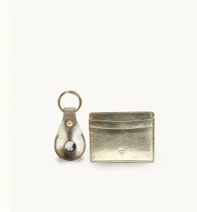 Gold Leather AirTag and Cardholder Gift Set