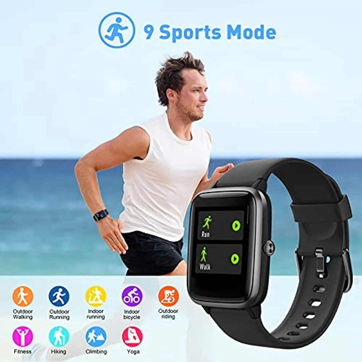 HAFURY Android Smart Watch, Activity Fitness Tracker for Women Men, Smartwatch for Android & iOS Phones, Heart Rate Monitor, IP68 Waterproof Fitness Watch, Sleep, Calories, Step Tracker, Black