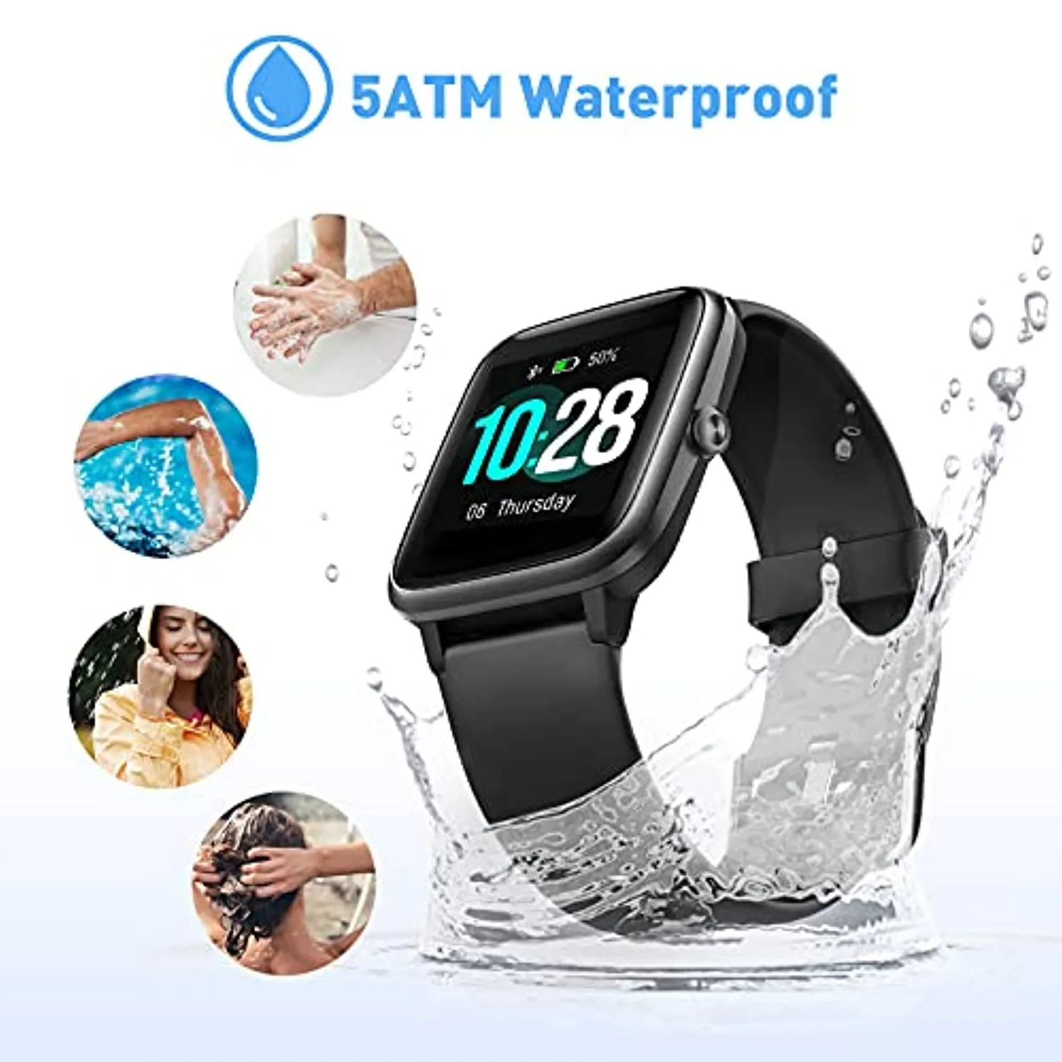 HAFURY Android Smart Watch, Activity Fitness Tracker for Women Men, Smartwatch for Android & iOS Phones, Heart Rate Monitor, IP68 Waterproof Fitness Watch, Sleep, Calories, Step Tracker, Black