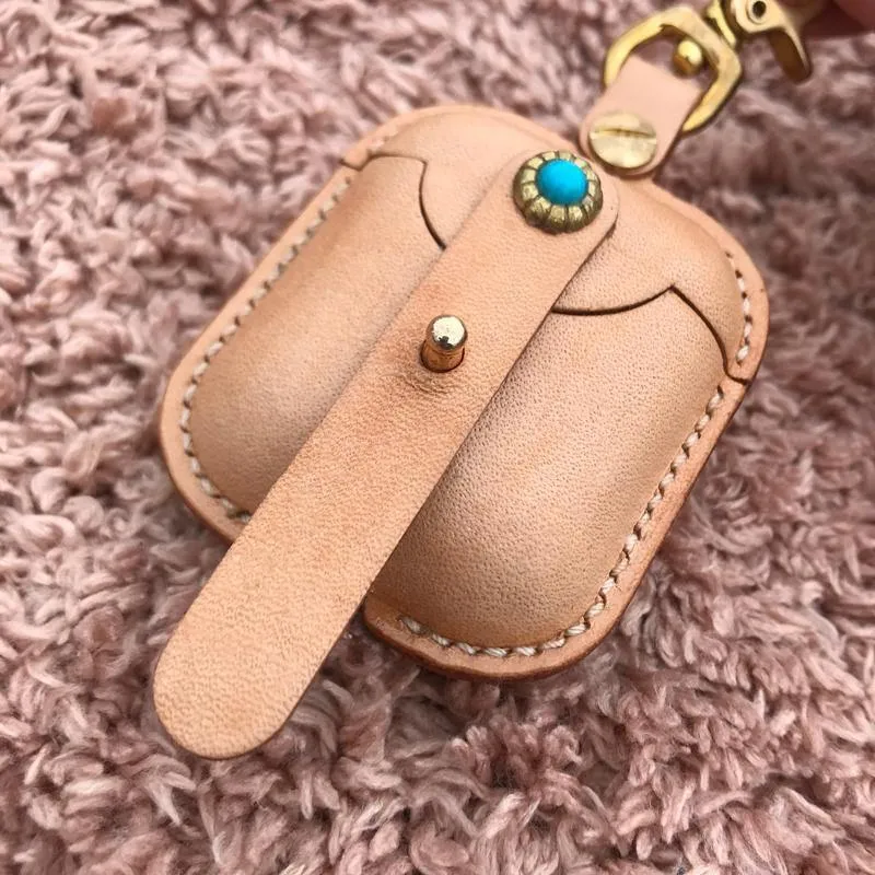 Handmade Beige Leather AirPods Case with Belt Clip Leather AirPods Case Airpod Case Cover