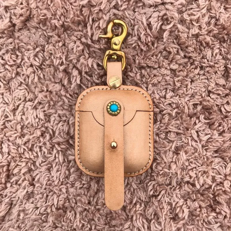 Handmade Beige Leather AirPods Case with Belt Clip Leather AirPods Case Airpod Case Cover