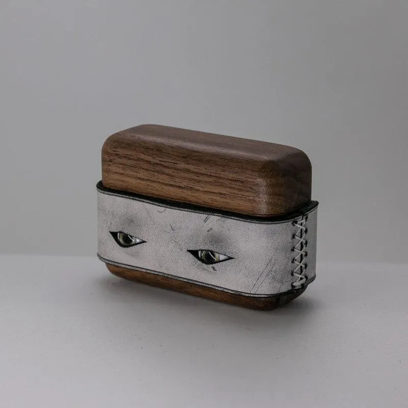 Handmade Black Leather Coffee Wood AirPods Pro Case with Eyes Custom Leather AirPods Pro Case Airpod Case Cover