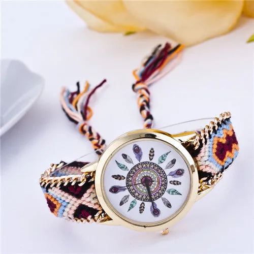 Handmade Braided Friendship Bracelet Watch New arrival feather HandWoven wristwatch Ladies Quarzt gold Watch women dress watches