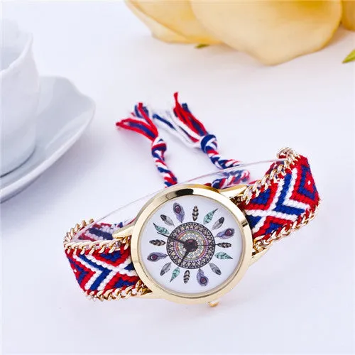 Handmade Braided Friendship Bracelet Watch New arrival feather HandWoven wristwatch Ladies Quarzt gold Watch women dress watches