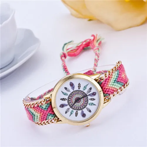 Handmade Braided Friendship Bracelet Watch New arrival feather HandWoven wristwatch Ladies Quarzt gold Watch women dress watches