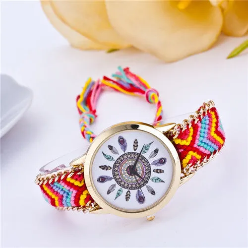 Handmade Braided Friendship Bracelet Watch New arrival feather HandWoven wristwatch Ladies Quarzt gold Watch women dress watches