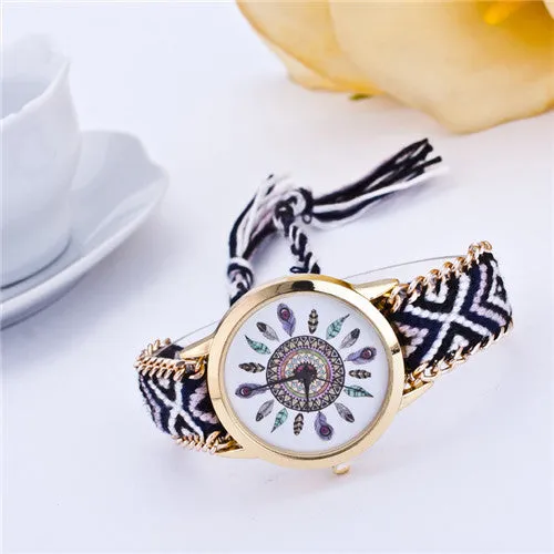 Handmade Braided Friendship Bracelet Watch New arrival feather HandWoven wristwatch Ladies Quarzt gold Watch women dress watches