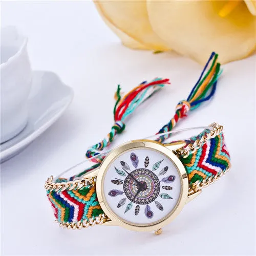 Handmade Braided Friendship Bracelet Watch New arrival feather HandWoven wristwatch Ladies Quarzt gold Watch women dress watches