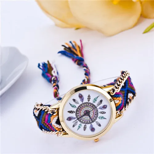 Handmade Braided Friendship Bracelet Watch New arrival feather HandWoven wristwatch Ladies Quarzt gold Watch women dress watches