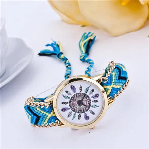 Handmade Braided Friendship Bracelet Watch New arrival feather HandWoven wristwatch Ladies Quarzt gold Watch women dress watches