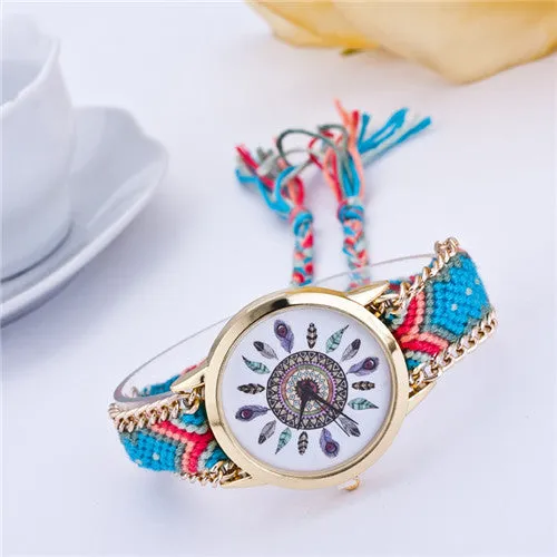 Handmade Braided Friendship Bracelet Watch New arrival feather HandWoven wristwatch Ladies Quarzt gold Watch women dress watches