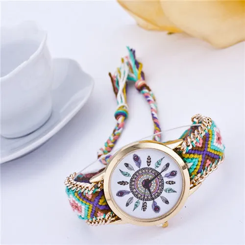 Handmade Braided Friendship Bracelet Watch New arrival feather HandWoven wristwatch Ladies Quarzt gold Watch women dress watches