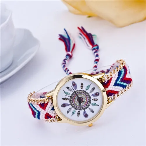 Handmade Braided Friendship Bracelet Watch New arrival feather HandWoven wristwatch Ladies Quarzt gold Watch women dress watches