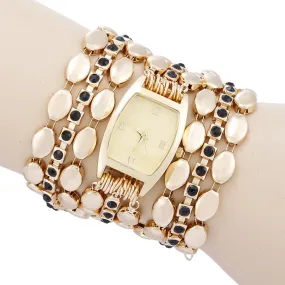 High Quality New Luxury Women Casual Watch Quartz gold Wristwatch Multilayer alloy strap Rhinestone Dress Watch clock hours