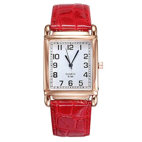 Hot Fashion Men Women Leather Band Square Dial Quartz Analog Wrist Watch