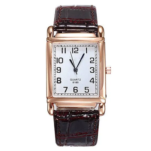 Hot Fashion Men Women Leather Band Square Dial Quartz Analog Wrist Watch