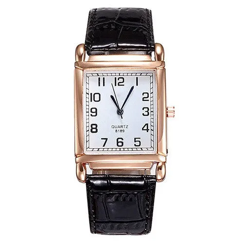 Hot Fashion Men Women Leather Band Square Dial Quartz Analog Wrist Watch