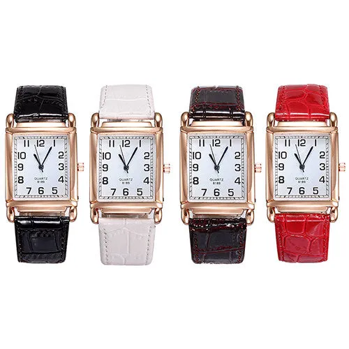 Hot Fashion Men Women Leather Band Square Dial Quartz Analog Wrist Watch