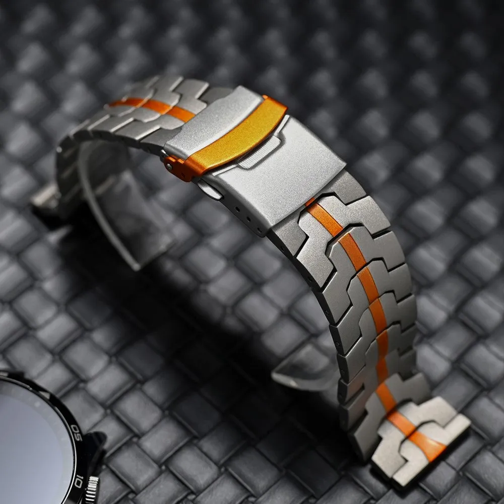 Huawei Watch 4 Pro bracelet made of titanium alloy with tire pattern and butterfly clasp (joint circumference: 220 mm) - Titanium / Orange