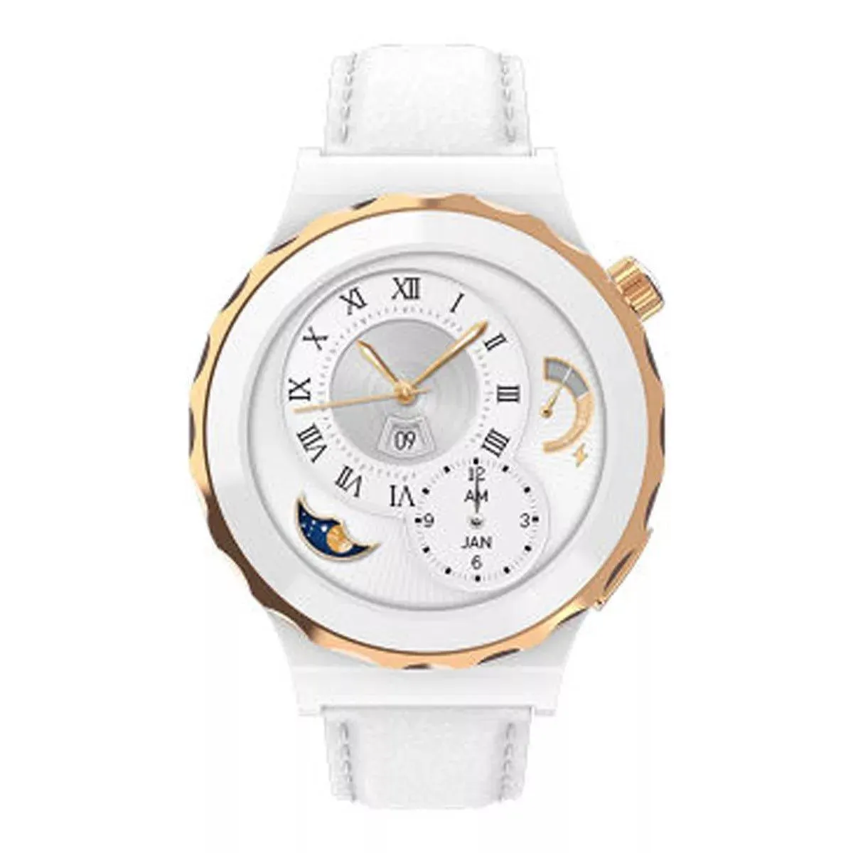 HW3 Smart watch White Leather Strap - Gold 1.35 inch